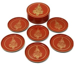 Vintage MCM Rot Lack Stil Weihnachten Untersetzer Set Otagiri Japan Gibson Grüße - Bild 1 von 8