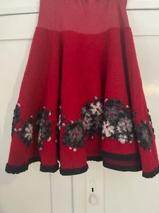 Rock Wolle Gr. S M L Made in Italy Blumen Walk Petticoat Rock knielang rot grau - Bild 1 von 8