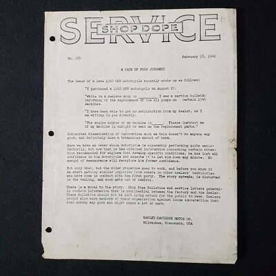 1948 Harley Davidson Factory Original Service Shop Dope 275 Authentic 1 Page - Image 1 of 4