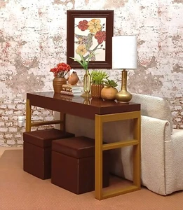 🟤MUEBLE SOFÁ MESA MARRÓN Y 2 OTOMANAS SALÓN MUÑECA ESCALA 1/6 PARA BARBIE - Imagen 1 de 9