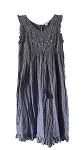 Vestido Cottagecore Floral Bordado Azul Midi Niños April Cornell De Colección - Imagen 1 de 10