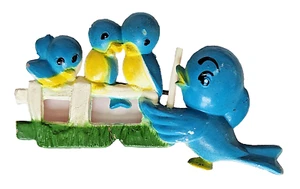 RARE Celluloid PIN Singing Baby Bluebirds Vintage 1940s CHORUS Plastic Brooch - Picture 1 of 4