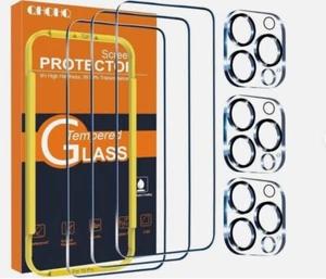 iPhone 15 Pro 6.1" Tempered Glass 3 Pack Screen & Camera Lens Protector - Picture 1 of 2