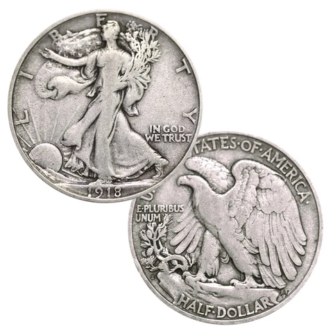 1918 - 47 Walking Liberty Half Dollar XF/VF 90% Silver Extra Fine 0.81 Oz Cover