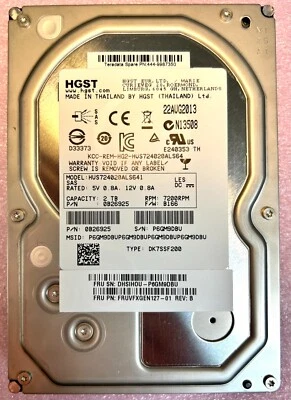 HGST HUS724020ALS641 2TB 7.2K SAS 3.5" SED HDD FRUVFXGEN127-01 - Image 1 of 4