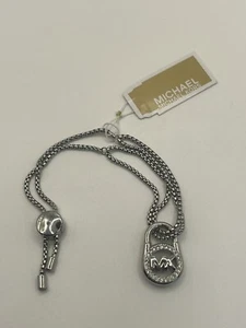 MICHAEL KORS NWT Silver Tone Crystal Pave PADLOCKS Slider Bracelet - Picture 1 of 4