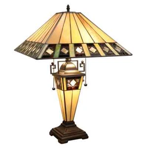 Tiffany Style Mission Arts & Crafts Stained Glass Table Desk Lamps Matching PAIR - Picture 1 of 7