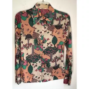 Disco Shirt Long Sleeve Tree Psychodelic Size M RARE Vintage 70s - Picture 1 of 10