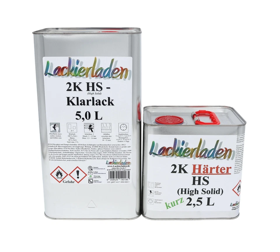 SET 2K HS Klarlack 2:1 inkl. Härter kurz 7,5 L | 5,0 L Klarlack 2,5 L Härter - Bild 1 von 4
