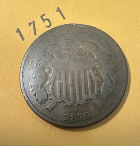 1870 2 Cent Piece Two Cent Piece Type Coin US 2c Copper Coin - Picture 1 of 10