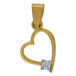 10kt Two-Tone Gold Tiny Cubic Zirconia Love Heart Charm Pendant 0.65 Inches - Picture 1 of 4