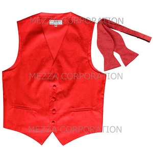 New Men's Paisley Tuxedo Vest waistcoat Self-tie Bowtie prom party formal Red - Picture 1 of 4