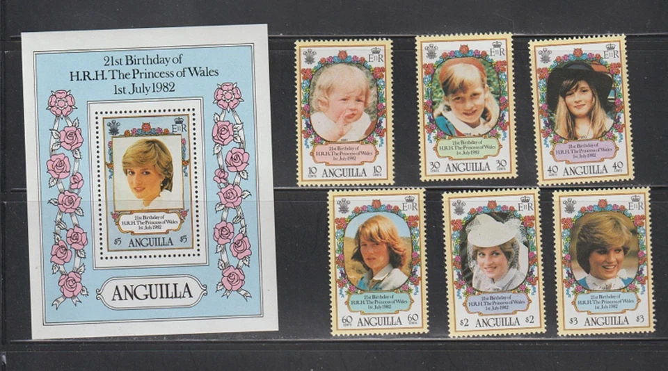 Anguilla Stamps Scott 485 - 491 MNH F-VF Princess Diana 21st Birthday - Image 1 of 2