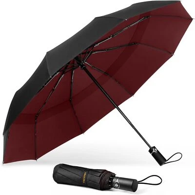 Regenschirm Sturmfest für Regen, Automatik Groß Taschenschirm Schwarz Rot - Bild 1 von 3