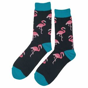NWT Pink Flamingo Dress Socks Novelty Men 8-12 Black Fun Sockfly