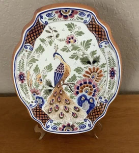Placa de pared Delft policromada De Delfts Pauw diseño pavo real pintada a mano - Imagen 1 de 9