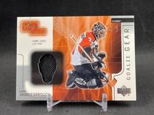2001-02 UD TOP SHELF JOHN VANBIESBROUCK LP-JV GOALIE GEAR LEG PAD RELIC FLYERS