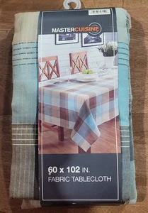 Master Cuisine Tablecloth Rectangle 60"x102" Fabric Blue Brown Plaid Cloth New - Picture 1 of 4