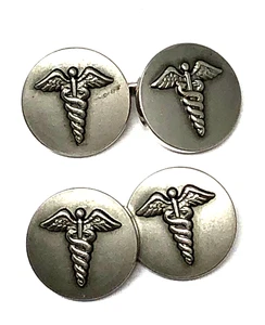 Krementz medizinische Manschettenknöpfe Caduceus rund 0,5 Zoll - Vintage - Bild 1 von 11