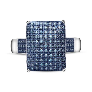 Beautiful!! 0.50ctw Blue Diamond Cocktail Ring Platinum Plated Sterling Size 9 - Picture 1 of 6