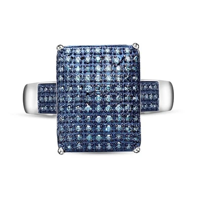 Beautiful!!  0.50ctw Blue Diamond Cocktail Ring Platinum Plated Sterling Size 9 - Image 1 of 4