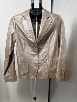 Dialogue Champagne Leather Metallic Blazer Lined Lightweight WomenJacket Small - Image 1 of 4