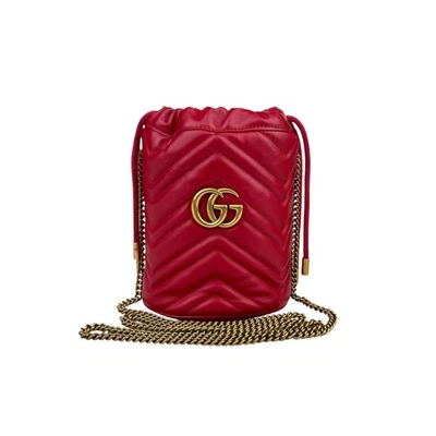 Gucci Mini bucket GG Marmont bag in red herringbone leather - Image 1 of 4
