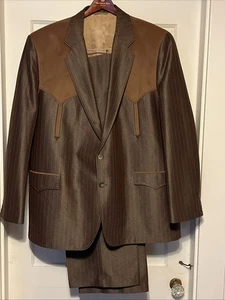 Vintage Circle S Westernanzug Herren braun 50R Sakko 40x30 Hose Rockabilly Cowboy - Bild 1 von 13