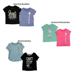 Champion Girl's 2 Pack Polyester & Cotton Graphic Print Active Tees - Picture 1 of 5