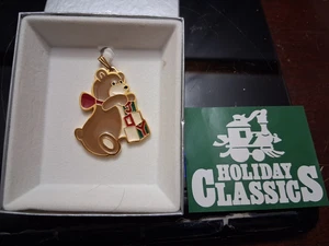 VINTAGE Wallace SILBERSCHMIEDE emaillierter BÄR MIT GESCHENKEN Ornament - Bild 1 von 1