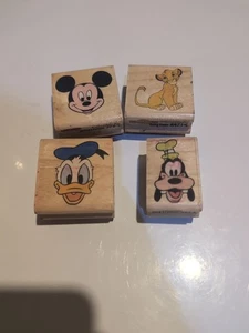 Disney Wooden Stamp Lot Of 4 -Mickey Mouse, Simba, Goofy, Donalt Duck - Picture 1 of 5