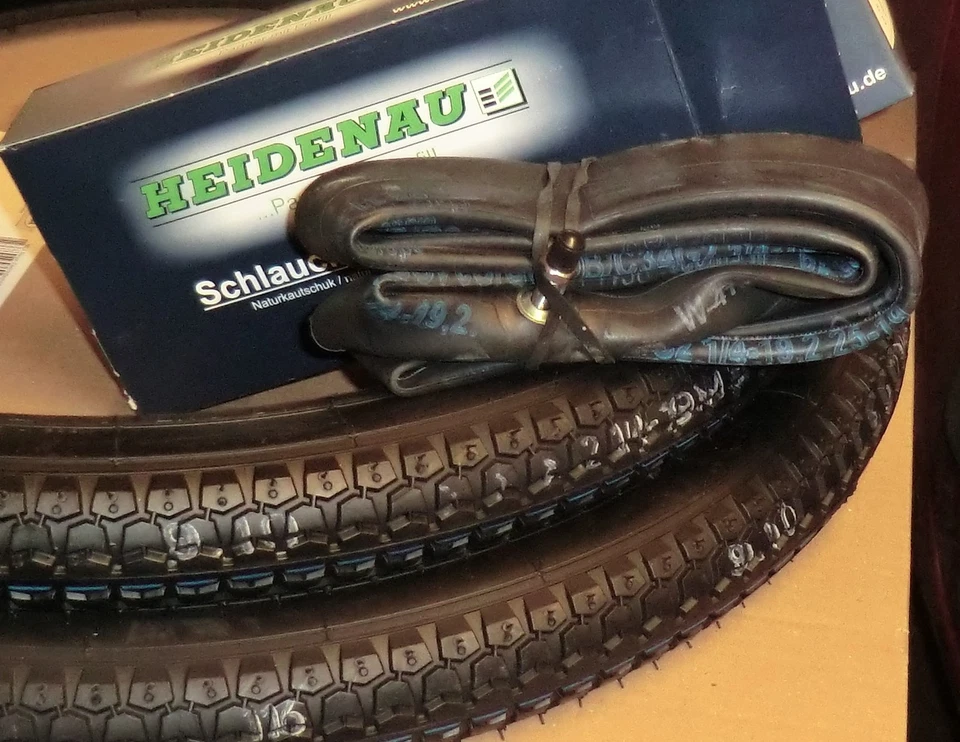 2x Reifen + 2x Schlauch   2,25-19 bzw. 23x2.25, 32S, Heidenau M3, passend SR2 - Bild 1 von 1