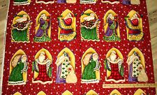 C1112-01m Clothworks Y0698-4m Gilded Oldtime Christmas Santas On Red By Panel