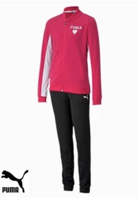 Junior Girls Puma Poly Track Suit Black Bottoms Pink Jacket 581415-15 - Picture 1 of 3