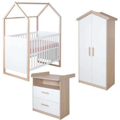 roba Babyzimmer Set Cabane 3-teilig in Hausoptik - Weiß / Dekor Eiche - Bild 1 von 4