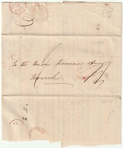 1822 GLASTONBURY INS MEDIZINISCHER BRIEF NACH NORWICH ROT OVAL MISSENT NACH BIRMINGHAM - Bild 1 von 3