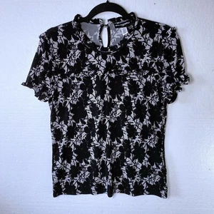 Karl Lagerfeld Womens Sz Small Black White Floral Pearl Detail Top Blouse Career - Picture 1 of 10