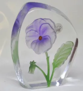 Cristal D' Arques Glass Paperweight Purple Pansy 24% Lead Crystal Gold Seal - Picture 1 of 3