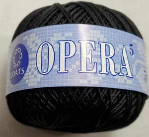 Lot of 2 Balls Coats Opera Crochet Thread #5 50 Grams Black 501 From Orig Box - Picture 1 of 5