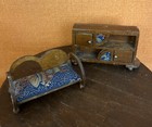 Pair Of Nice Vintage Miniature Wooden Dollhouse Furniture Items Couch & Cabinet