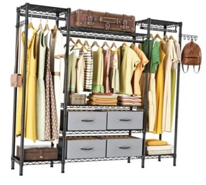 Large Garment Rack 15.75"D x 62.5"W x 76.37"H Black(with 4 Fabric Drawers) - Picture 1 of 7