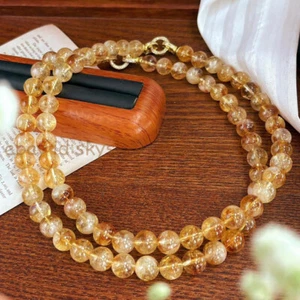 Natural Citrine Necklace 6/8/10mm Round Gemstone Beads Healing Balance Women Men - Picture 1 of 26