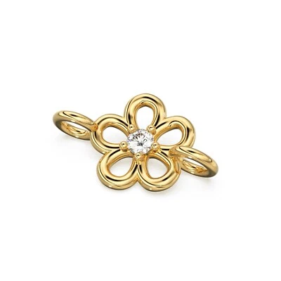 Flower Daisies Brilliant Diamond 14k 18k Solid Gold Connector Spacer 1pc 13mm — 第 1/4 张图片