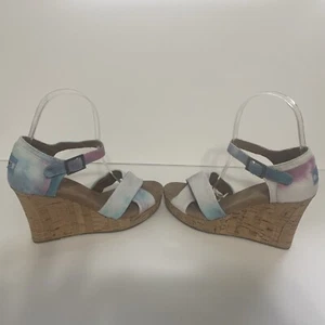 TOMS SIENNA AQUAROR KRAWATTE FÄRBSTOFF LEINWAND KORKKKKEIL ESPADRILLE SANDALE GRÖSSE 6 - Bild 1 von 12