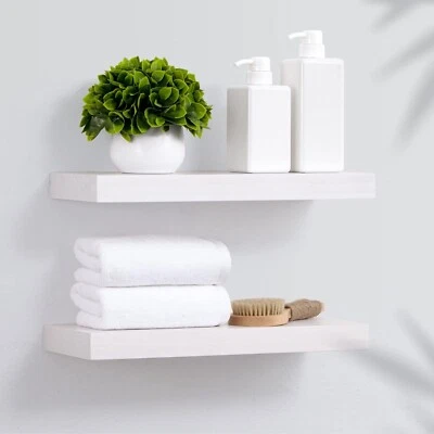 Fun Memories Wood Floating Shelves 16 inch, White Bathroom Shelves Wall Mounted