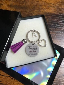 Personalised Initial Charm Letter Lash Tech Beautician Key Ring Rhinestone Heart - Picture 1 of 8