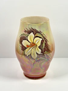 Royal Winton Peach Lustre China Vase 20.5cm & White Lily Flower Design Grimwades - Picture 1 of 14