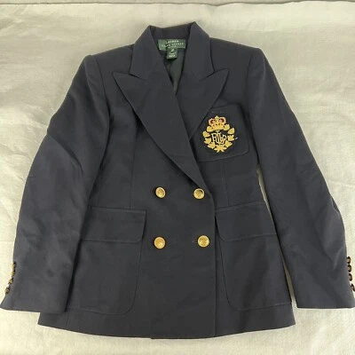 Blazer Ralph Lauren Para Mujer Azul Marino Dorado Botón Cresta Logo Traje Chaqueta Talla 2P Foto 1 de 4