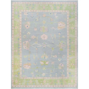 Hand Knotted Wool Rug | Grey Geometrical Turkish Oushak Rug - Picture 1 of 6