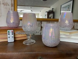 Home Reflections S/4 Blush Pink Glass Candle Holders LED Votive New Wedding - Picture 1 of 6